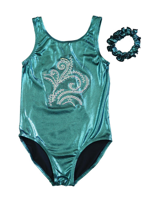 Girls Turquoise Glitter Rhinestone Flower Leotard Dancewear 9M-8 - SophiasStyle.com